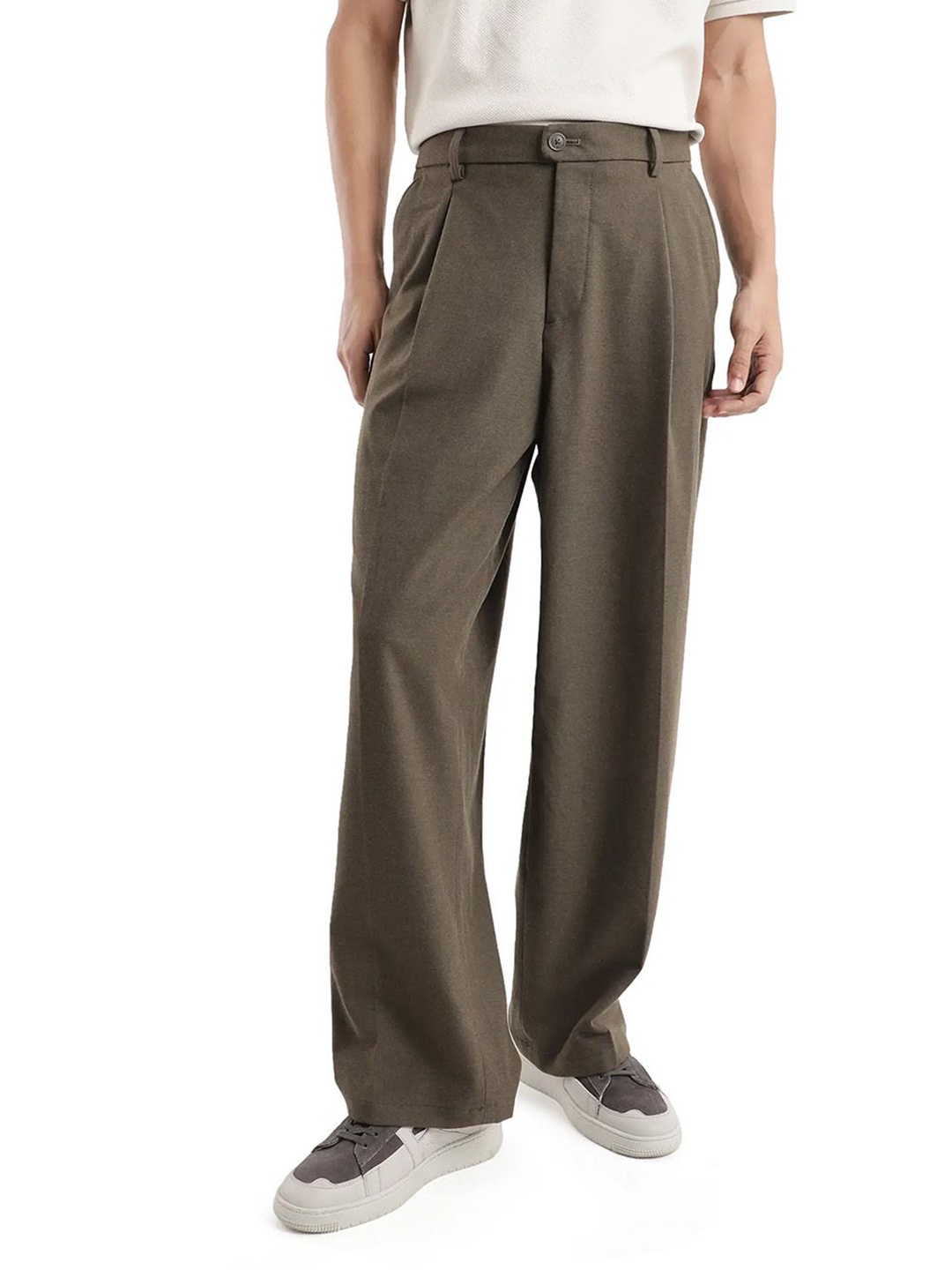 

RARE RABBIT Men Cotton Comfort Loose Fit Pleated Regular Trousers, Khaki