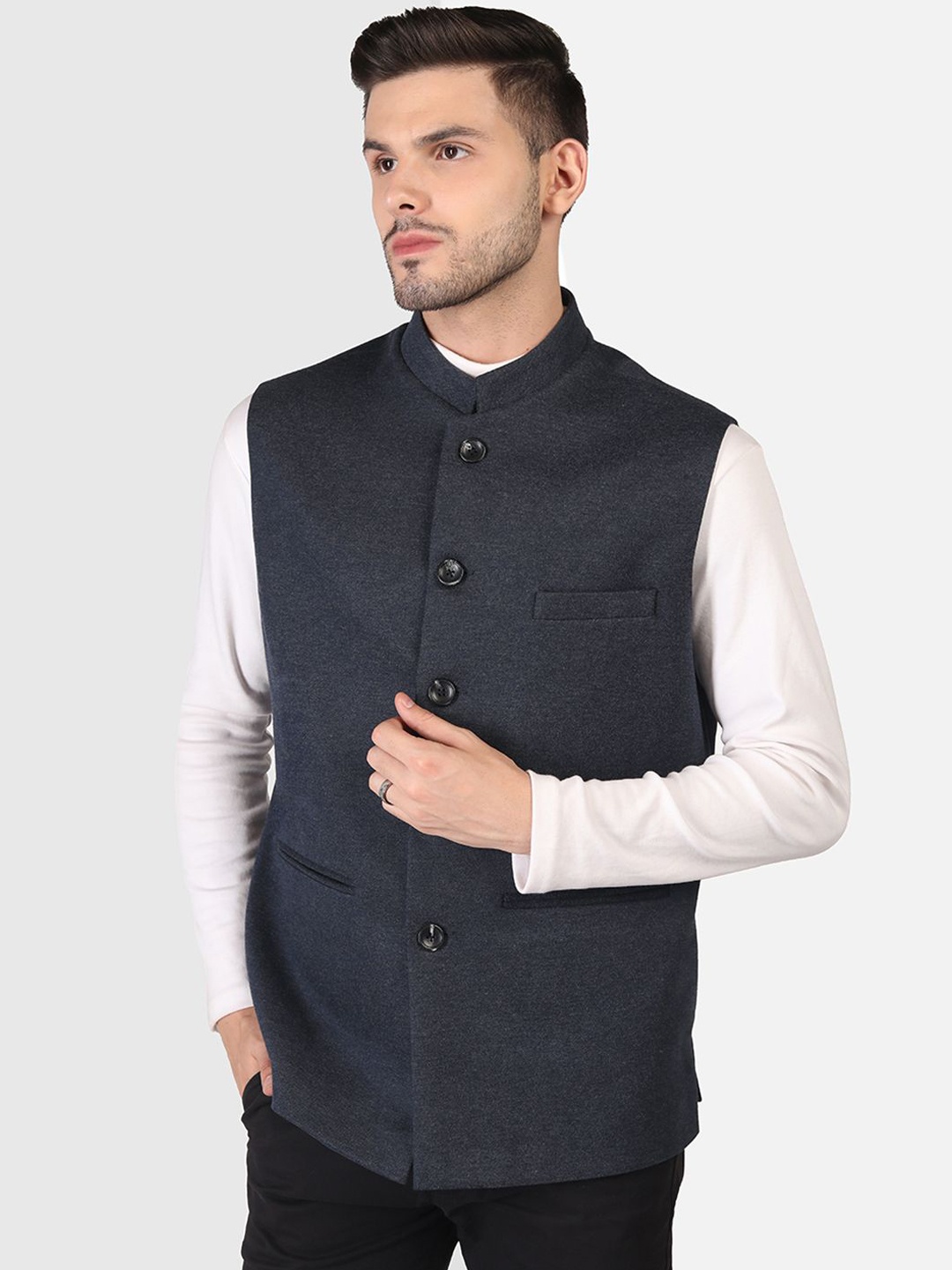 

PROTEX Men Mandarin Collar Nehru Jacket, Navy blue