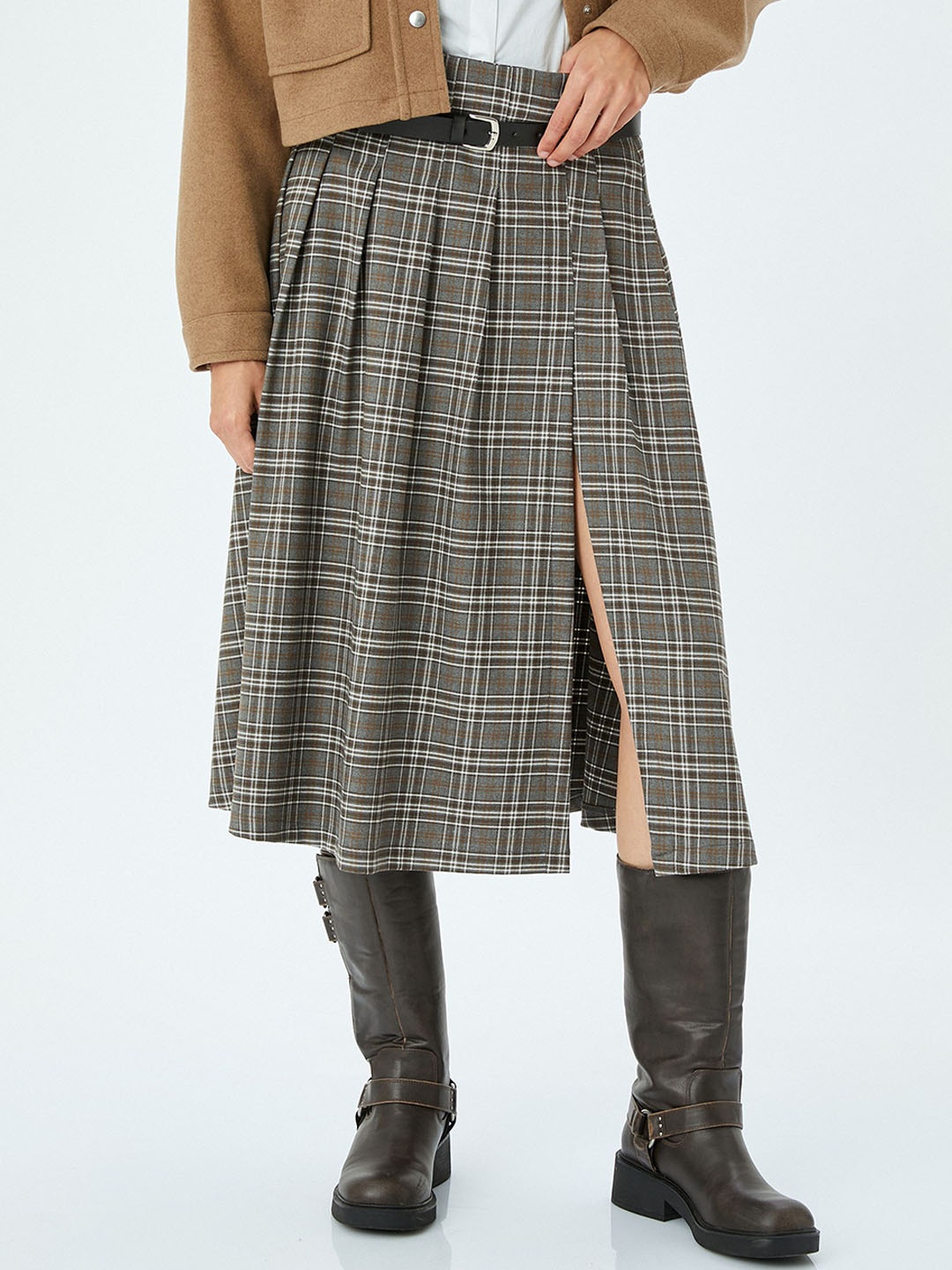 

Koton Women Checked Straight Skirts, Grey
