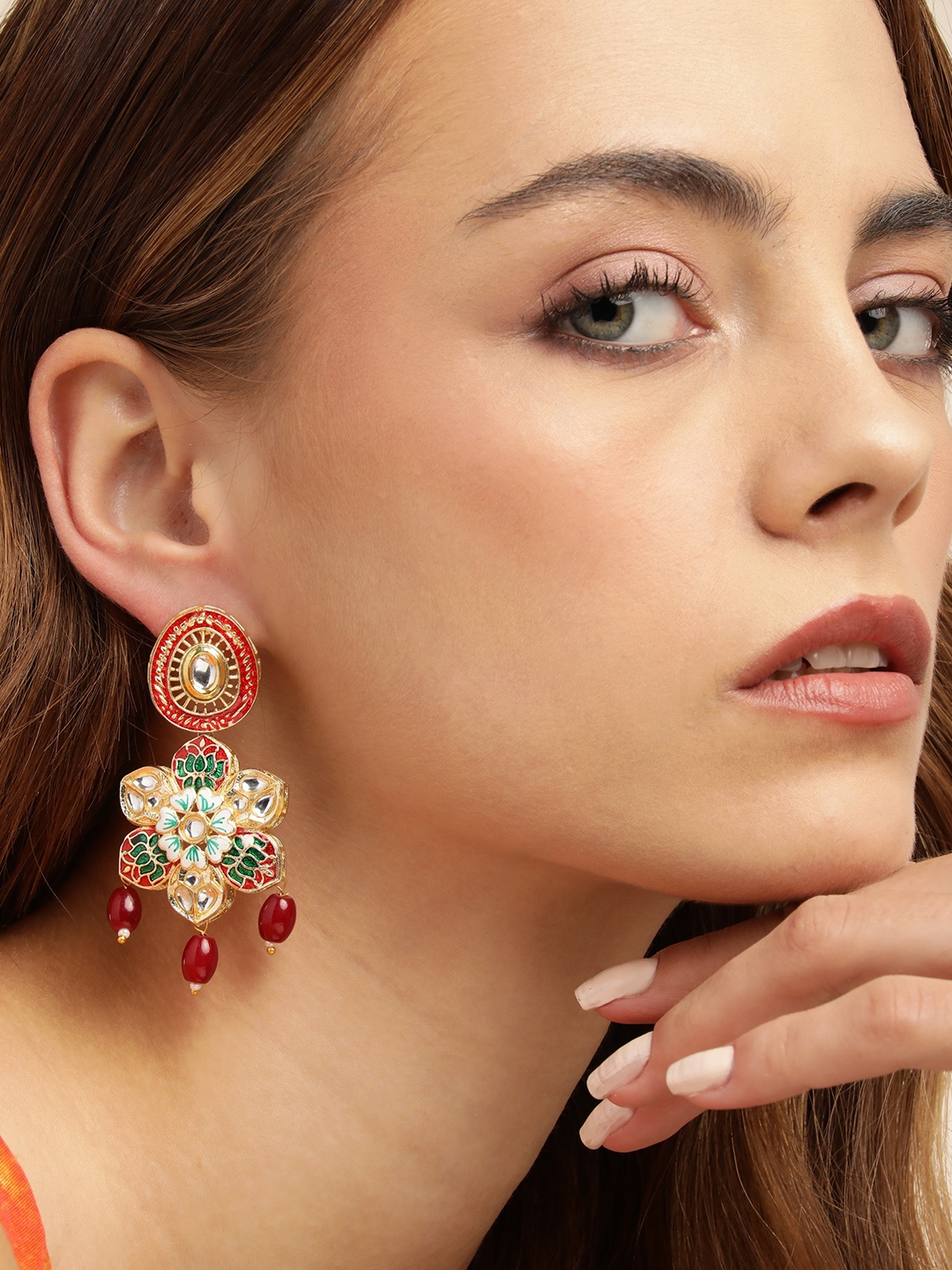 

Anouk Gold-Plated Beaded Floral Drop Earrings, Maroon