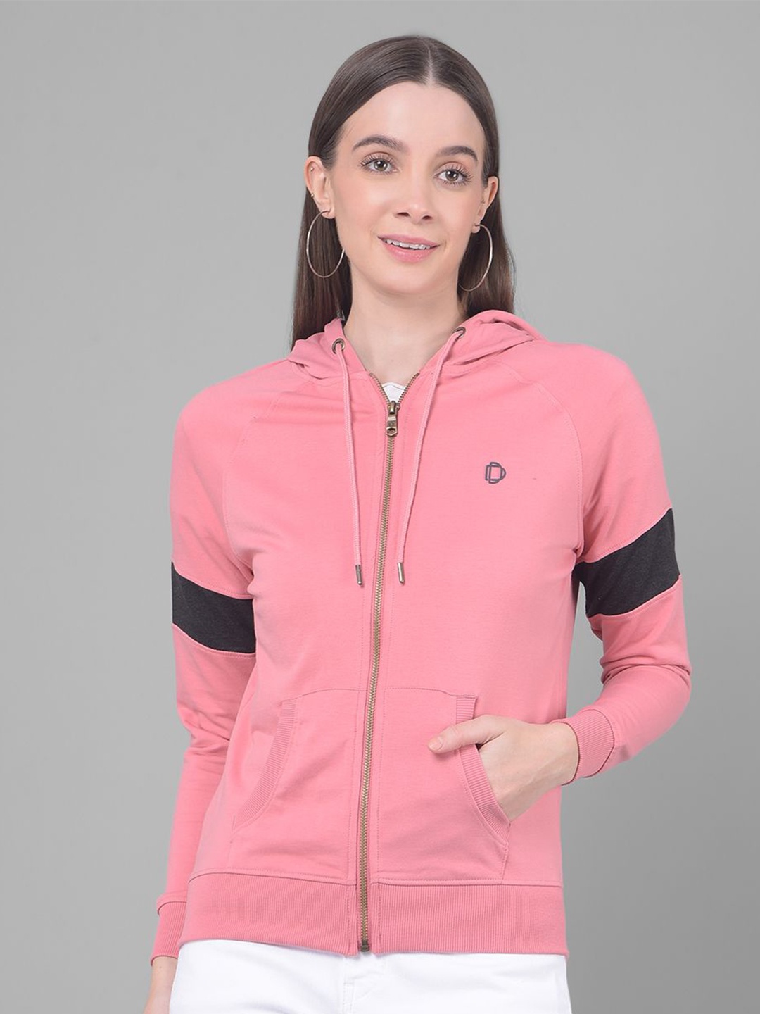 

Dollar Women Colourblocked Cotton Hooded Sweatshirt, Pink