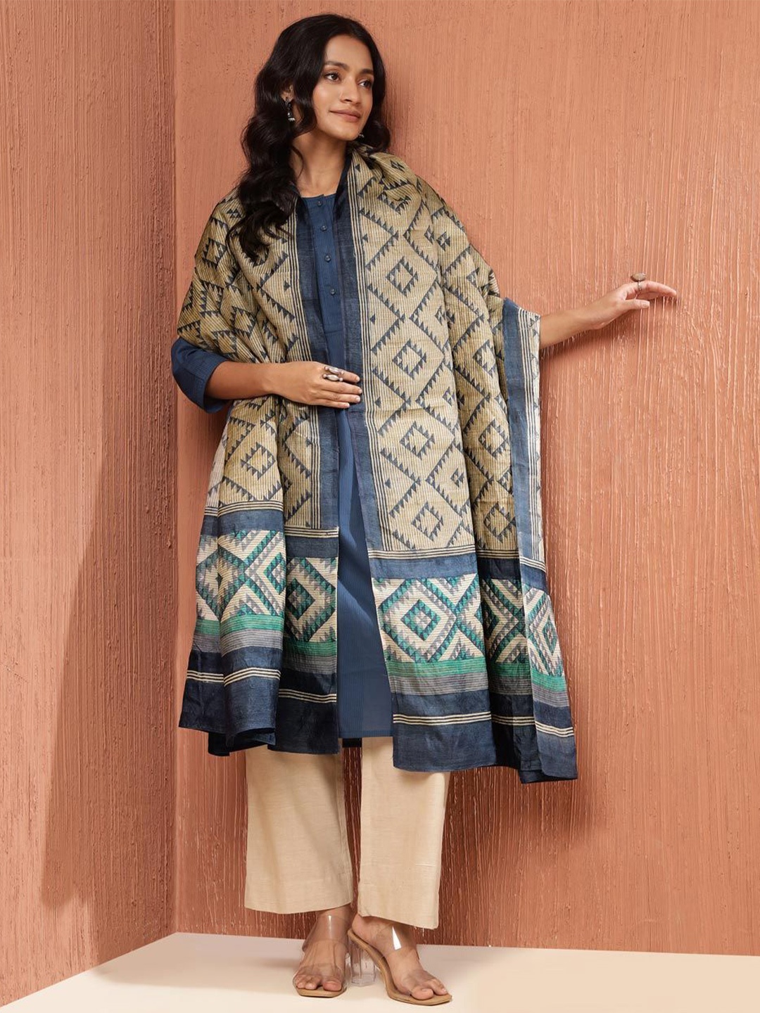 

Fabindia Ethnic Motifs Printed Dupatta, Yellow