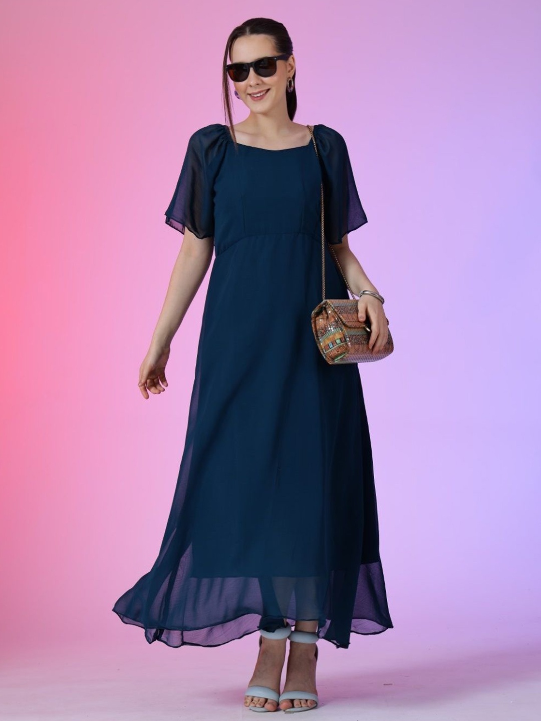 

Raiyani Enterprise Women Bell Sleeve Fit & Flare Maxi Dress, Navy blue