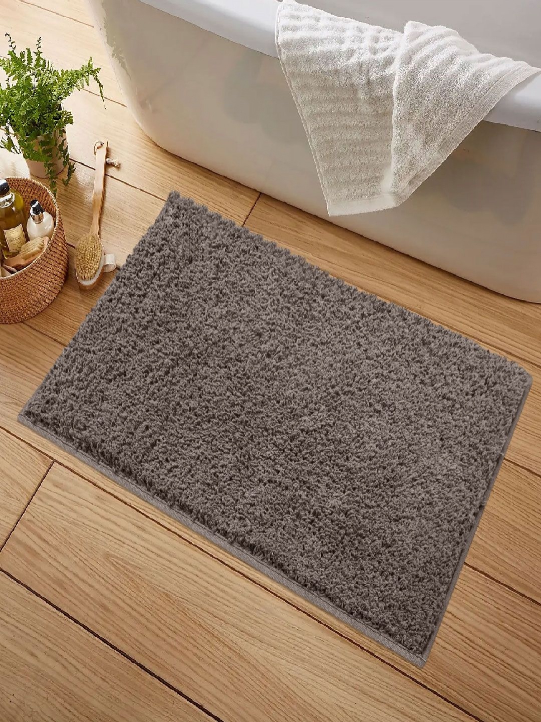 

LUXEHOME INTERNATIONAL Brown Cotton Rectangular Bath Rug, Coffee brown