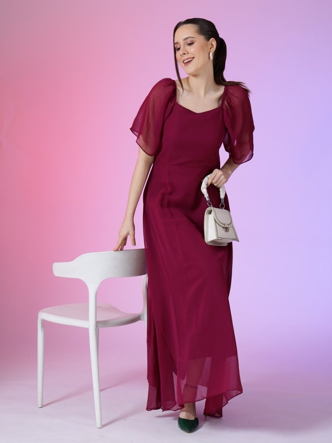 

Raiyani Enterprise Women Bell Sleeve Maxi Dress, Magenta