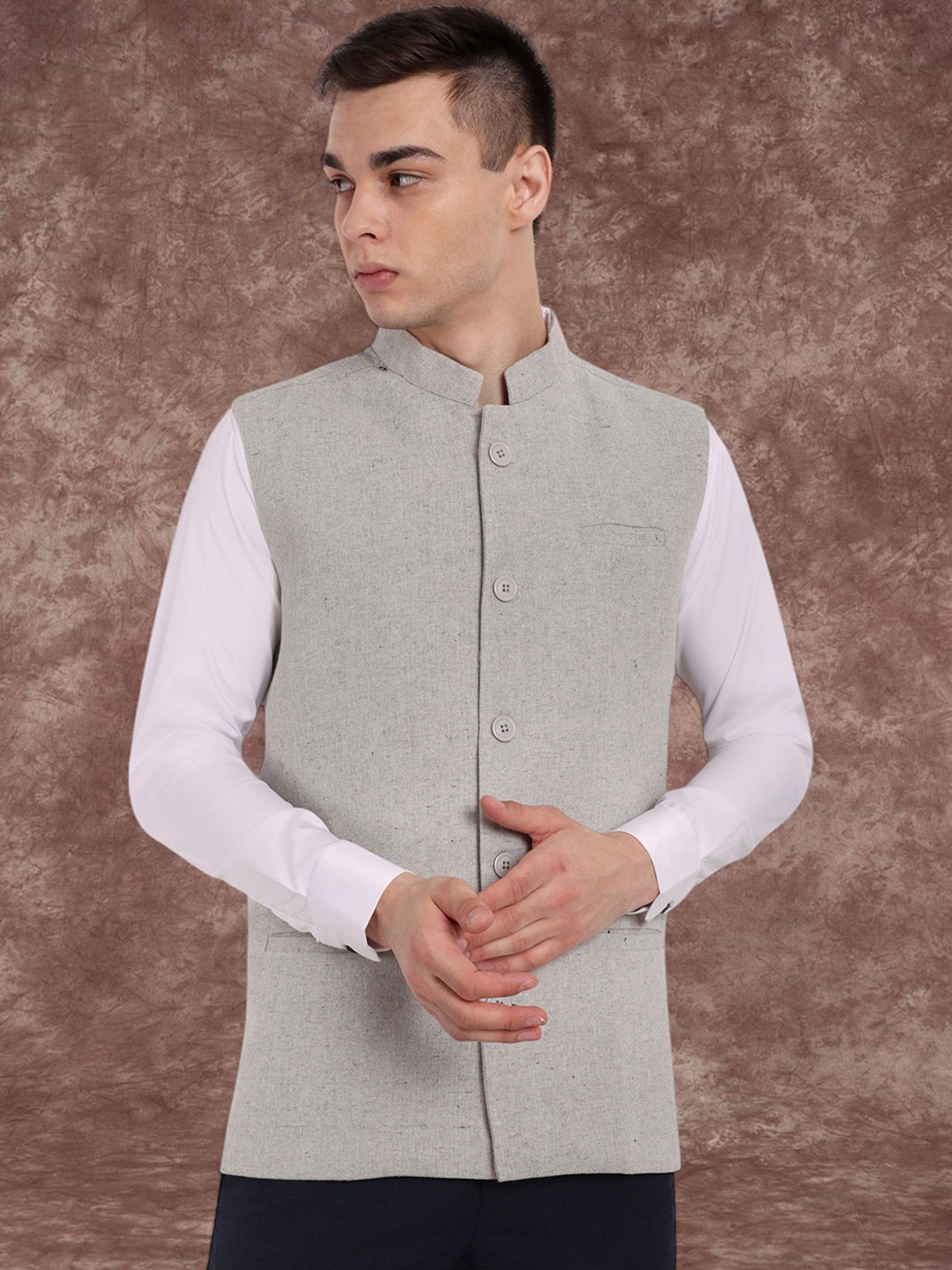 

SKAVIJ Men Mandarin Collar Nehru Jacket, Grey