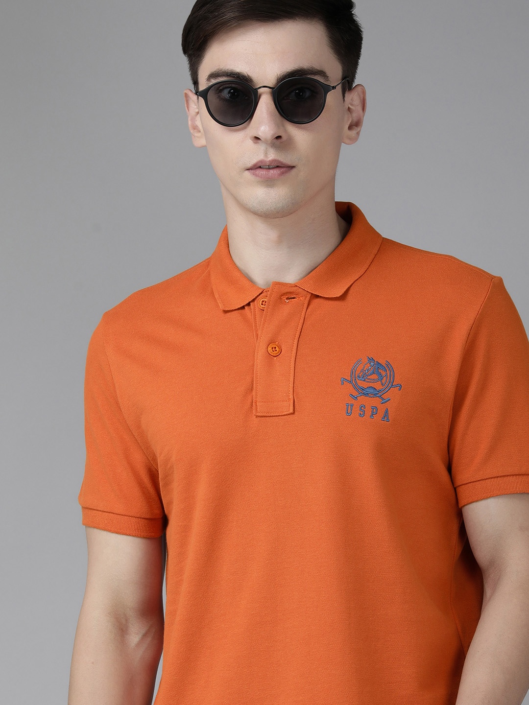 

U S Polo Assn Men Orange Polo Collar Pure Cotton T-shirt