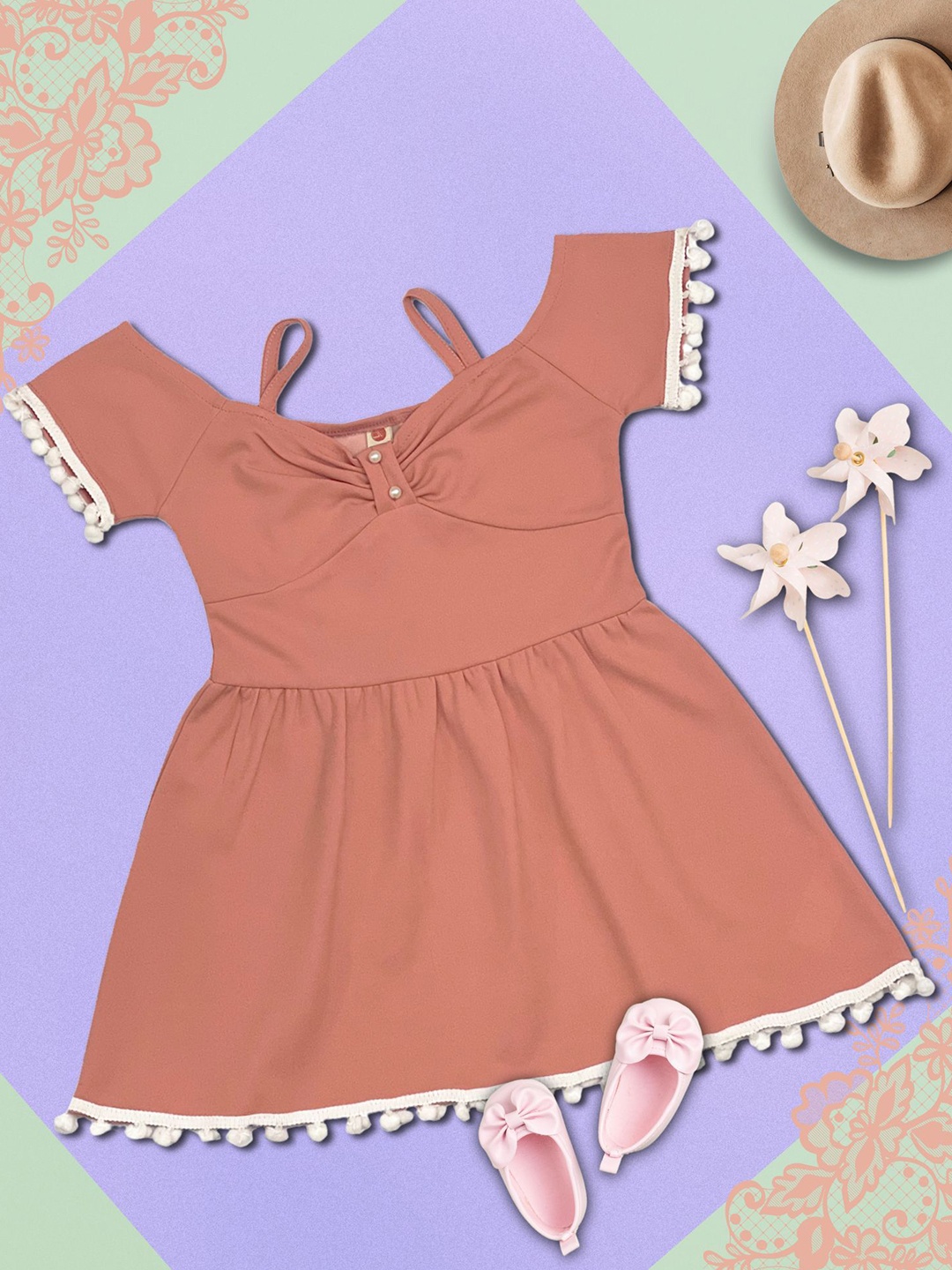 

ADDYVERO Girls Cold-Shoulder Scuba Fit & Flare Dress, Peach