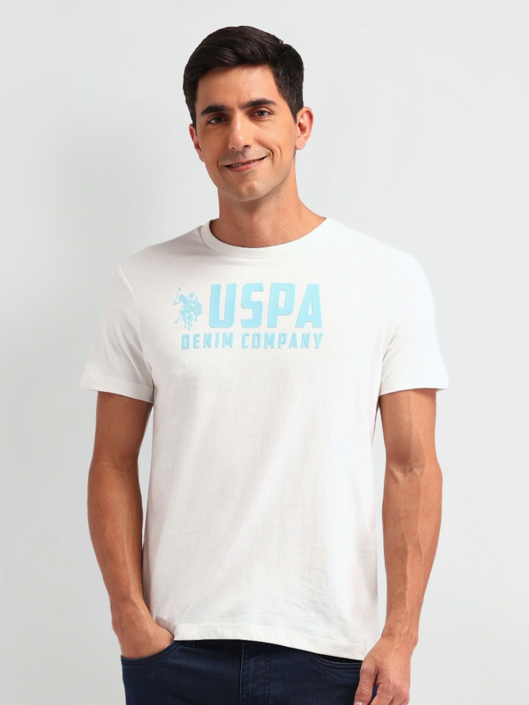 

U.S. Polo Assn. Denim Co. Men Typography Printed Round Neck Cotton Slim Fit T-shirt, White