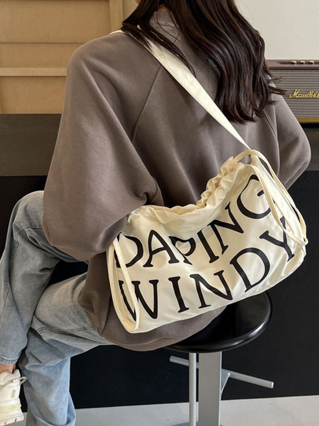 

StyleCast Cream-coloured & BlackTypography Printed Structured Shoulder Bag
