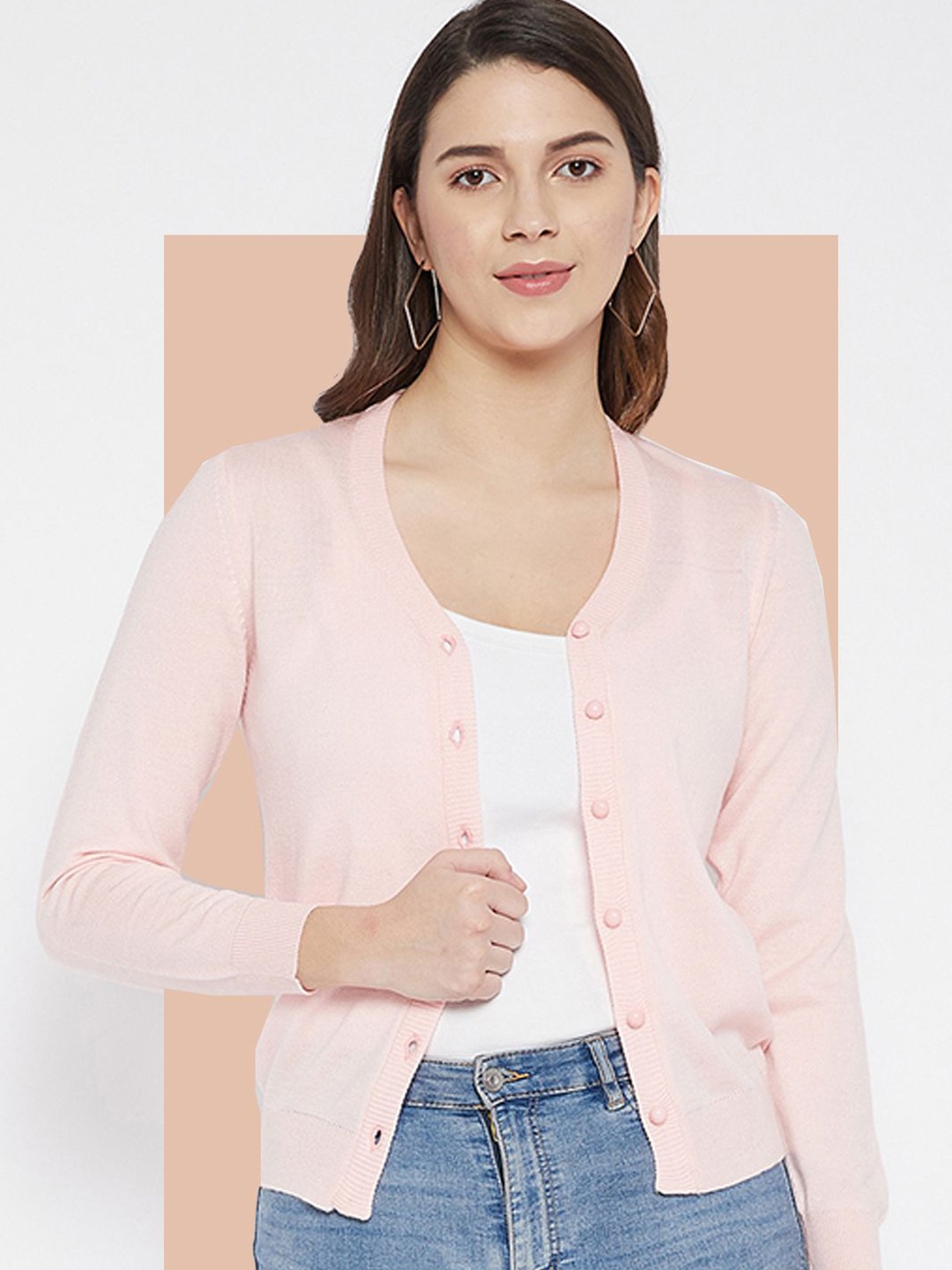 

Zigo Women V-Neck Button Detail Cardigan, Pink
