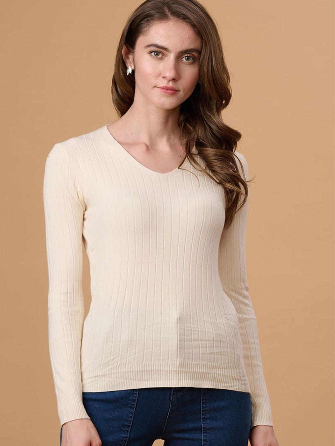 

Gipsy Women V-Neck Long Sleeves Pullover, Cream