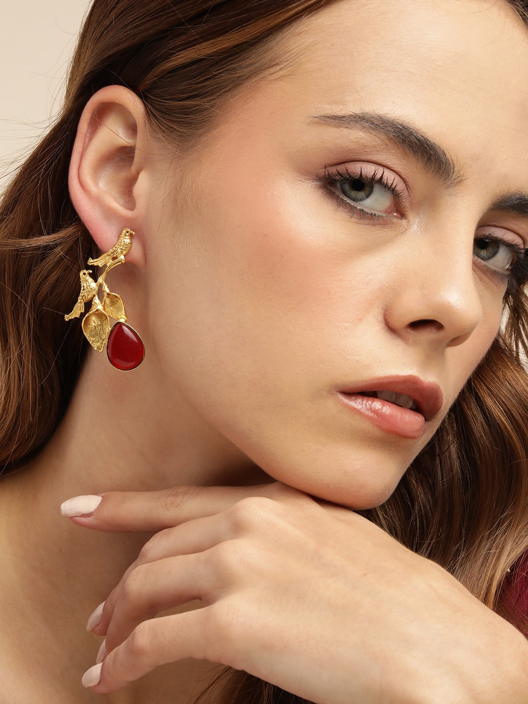 

Anouk Gold-Plated Beaded Contemporary Drop Earrings, Maroon