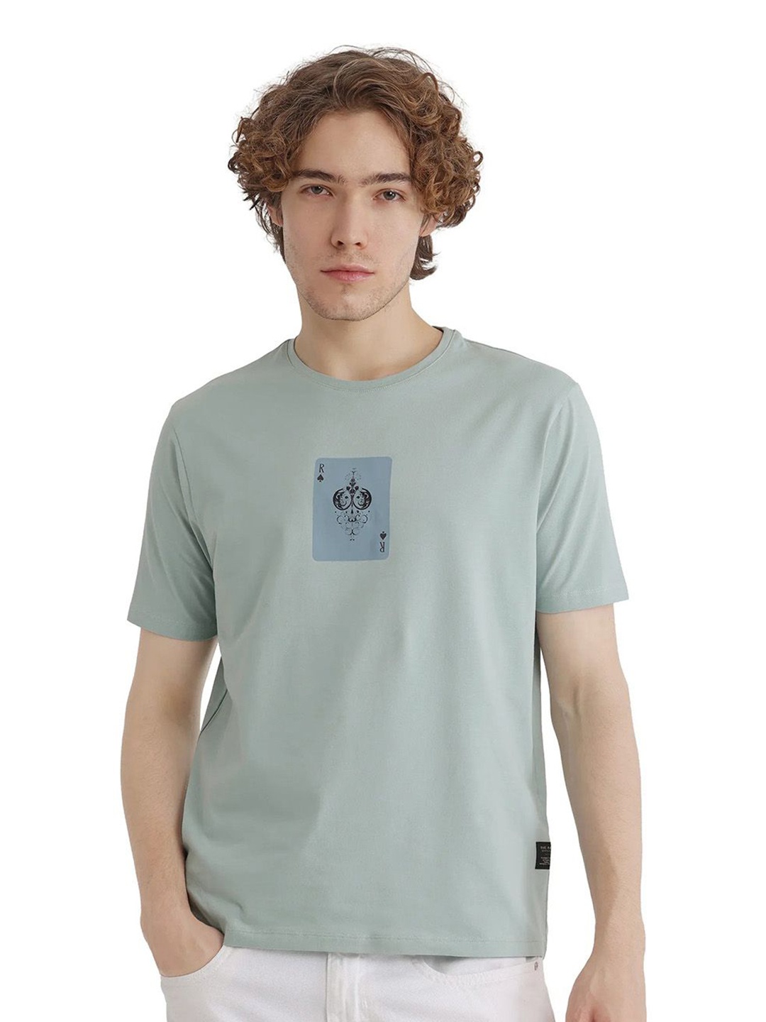 

RARE RABBIT CAF Men Graphic Printed Round Neck Cotton T-shirt, Grey
