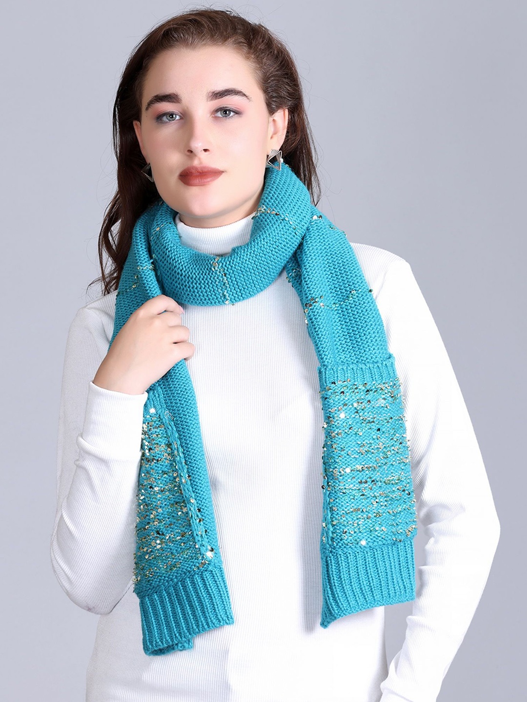 

513 Women Acrylic Muffler With Hand Warmer Pocket, Blue