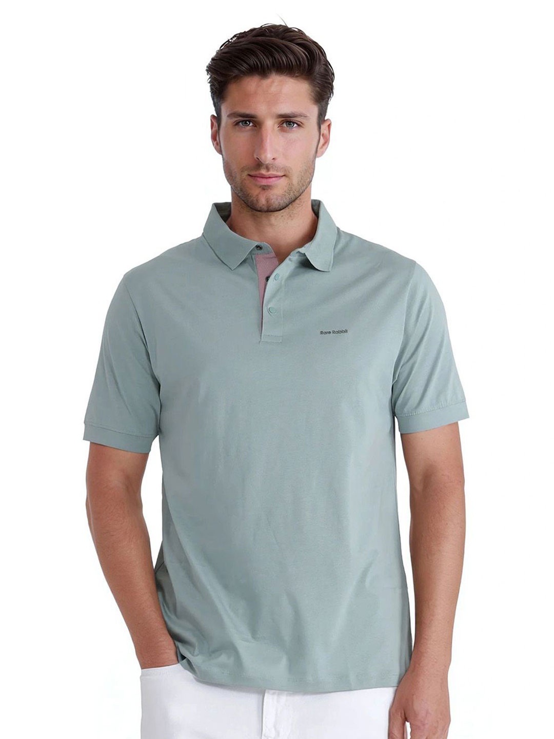 

RARE RABBIT Men Solid Polo Collar Cotton T-shirt, Green