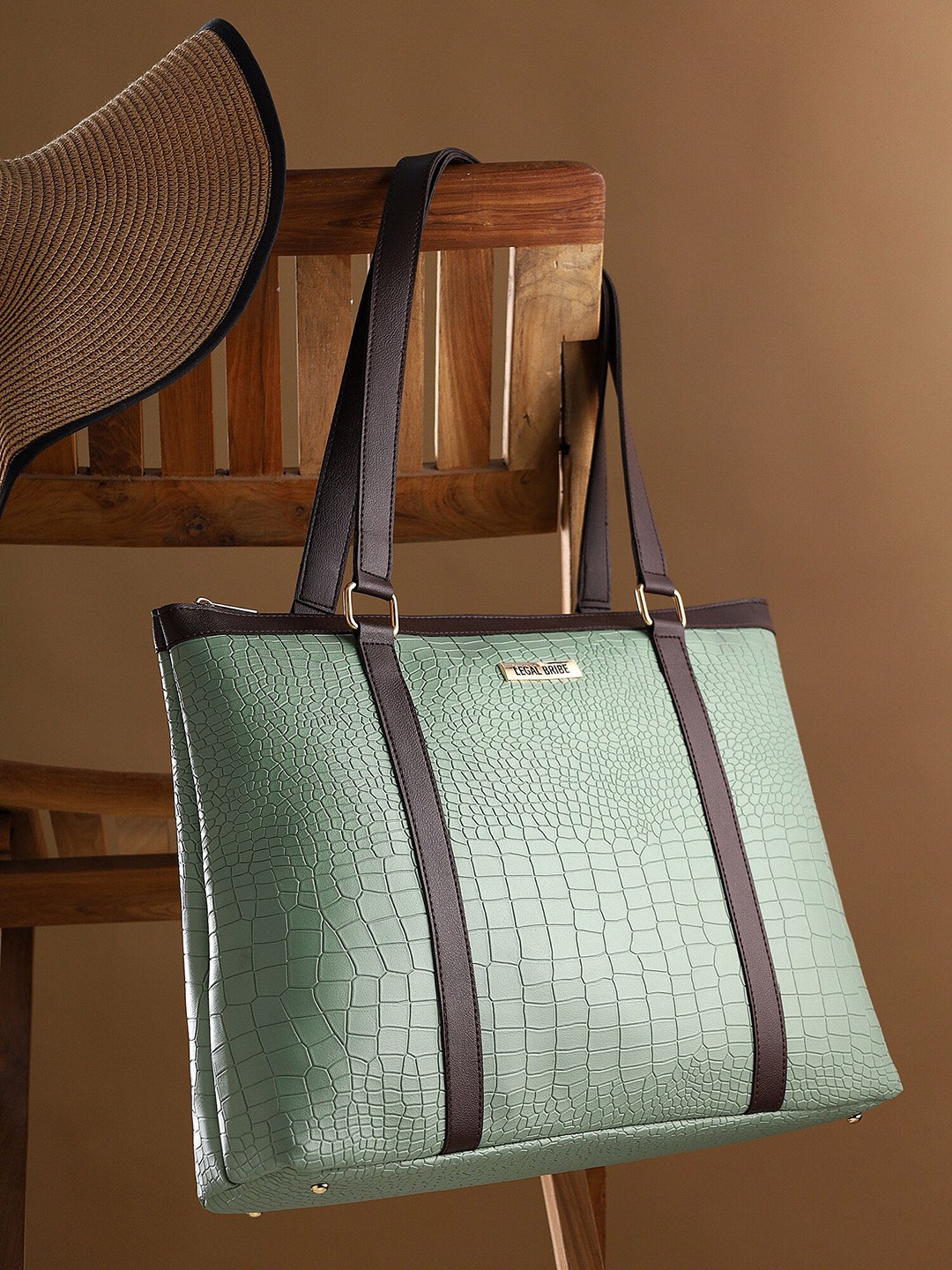 

LEGAL BRIBE PU Oversized Structured Tote Bag, Green