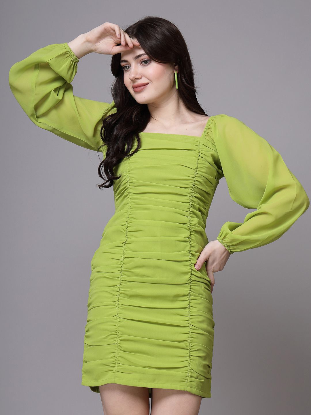 

BAESD Women Square Neck Puff Sleeves Sheath Dress, Fluorescent green