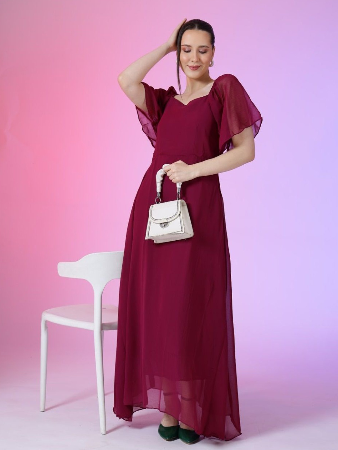 

Raiyani Enterprise Women Bell Sleeve Fit & Flare Maxi Dress, Magenta