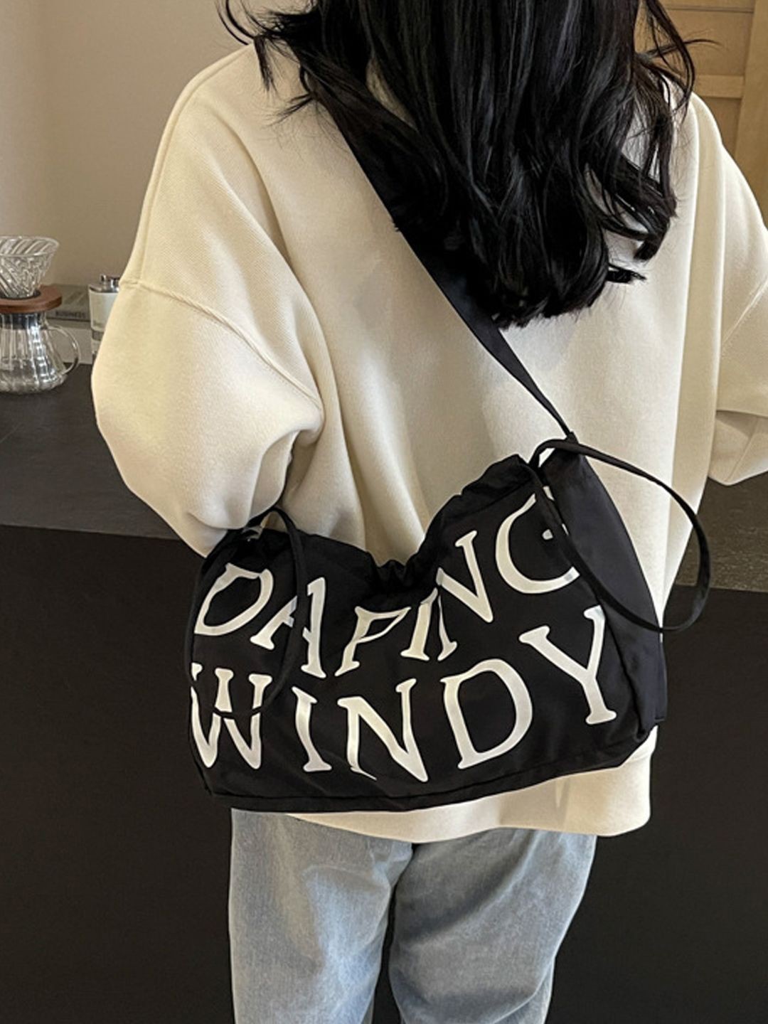 

StyleCast Black Typography Printed Structured Shoulder Bag