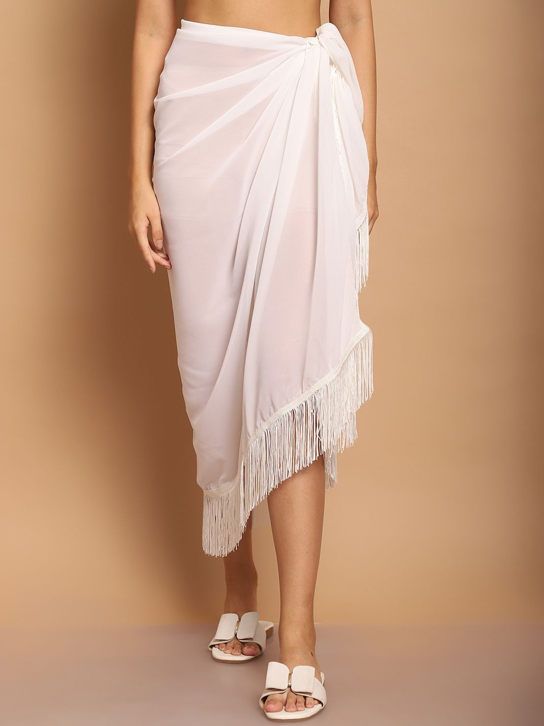 

Blissence Women Fringed Long Sarong Cover-up, White