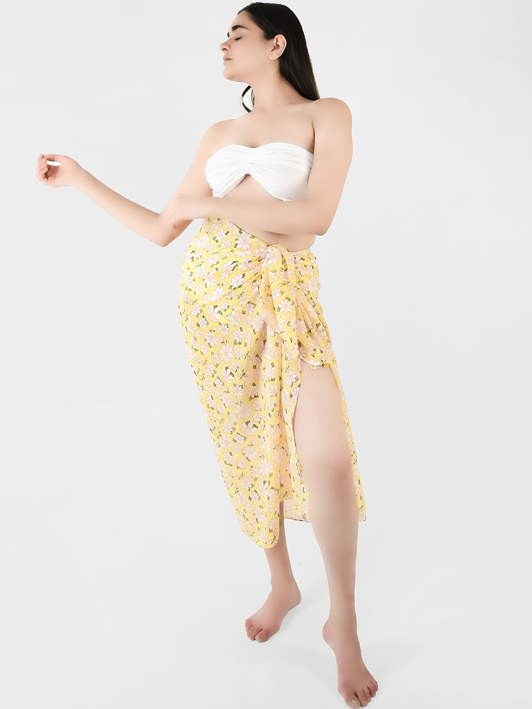 

Blissence Women Printed Long Sarong Cover-up, Yellow