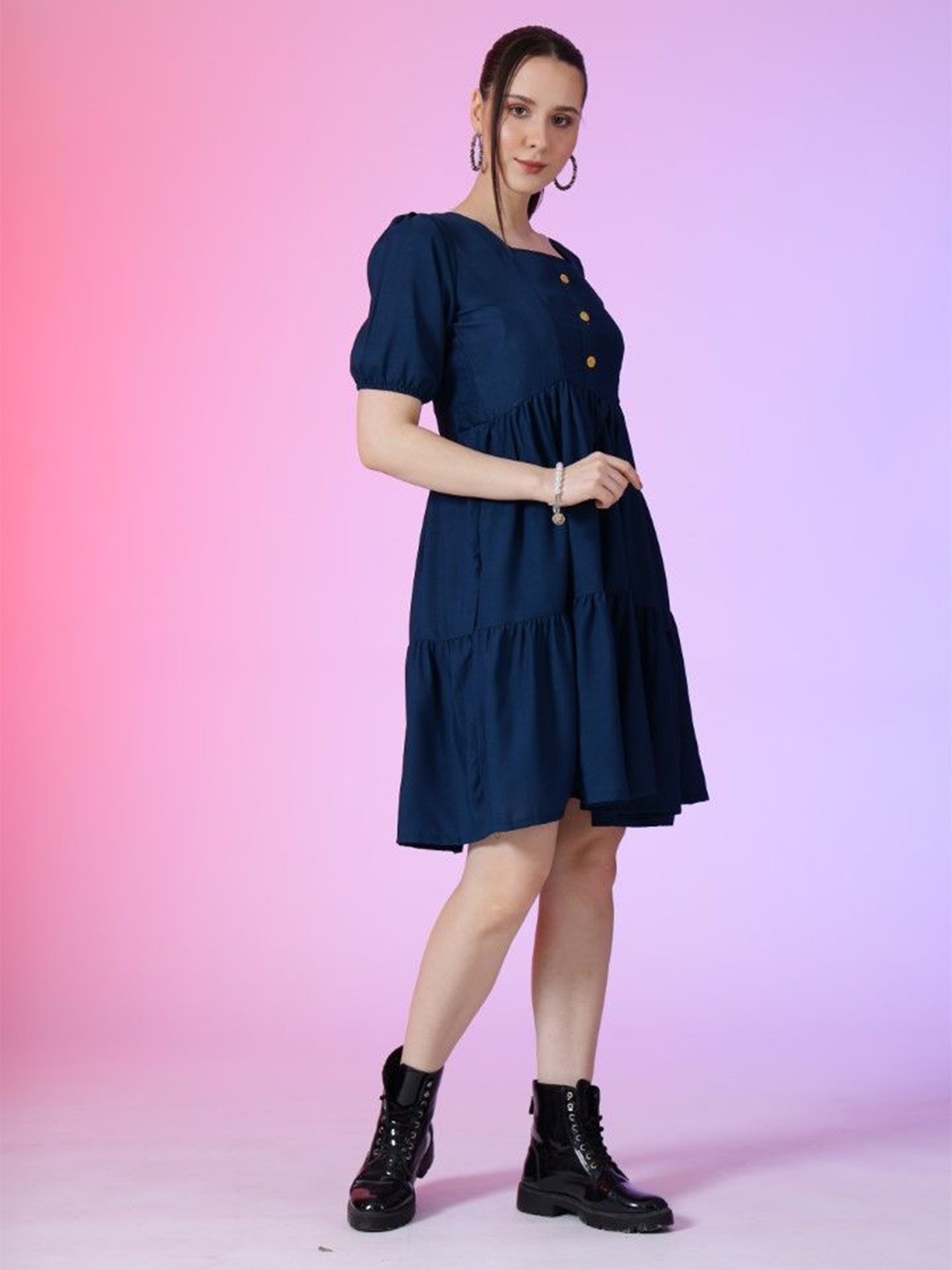 

Krunal Raiyani Women Crepe Fit & Flare Dress, Blue