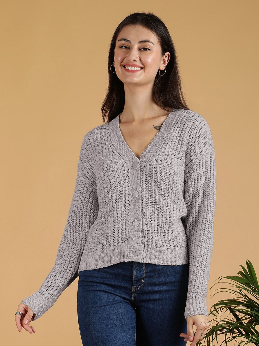

Kotty Women V-Neck Cardigan, Grey