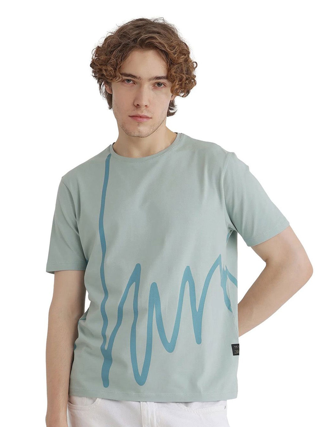 

RARE RABBIT Men Graphic Printed Round Neck Cotton T-shirt, Green
