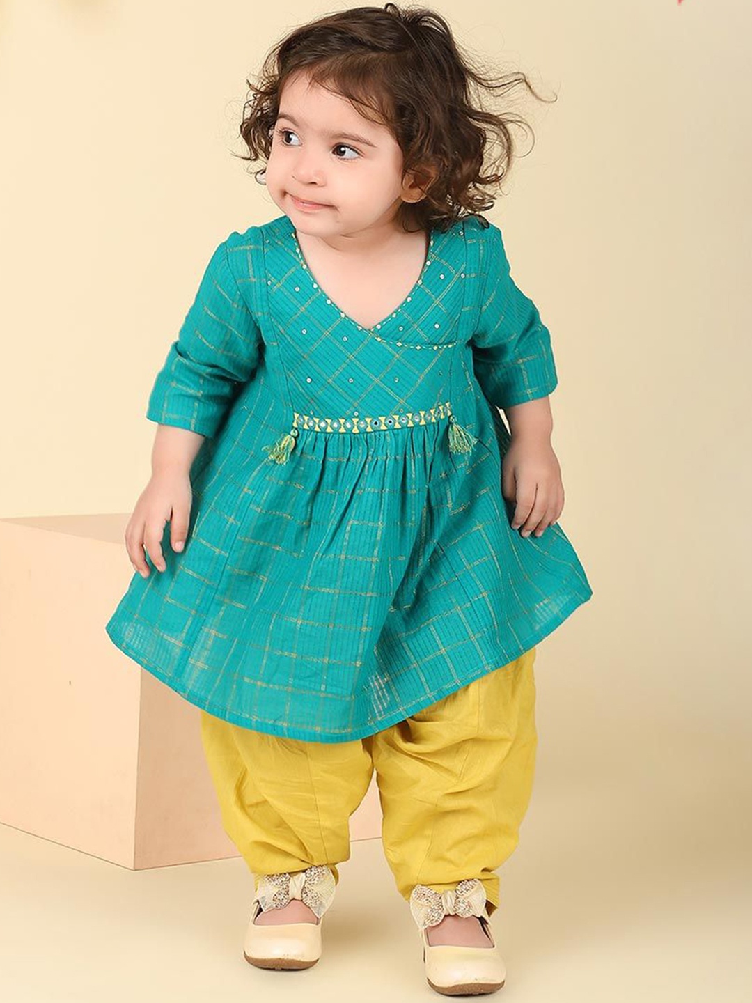 

Fabindia Girls Empire Sequinned Kurta with Salwar, Blue