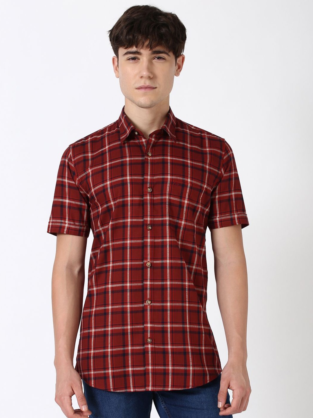 

Peter England Casuals Men Slim Fit Opaque Checked Casual Shirt, Maroon