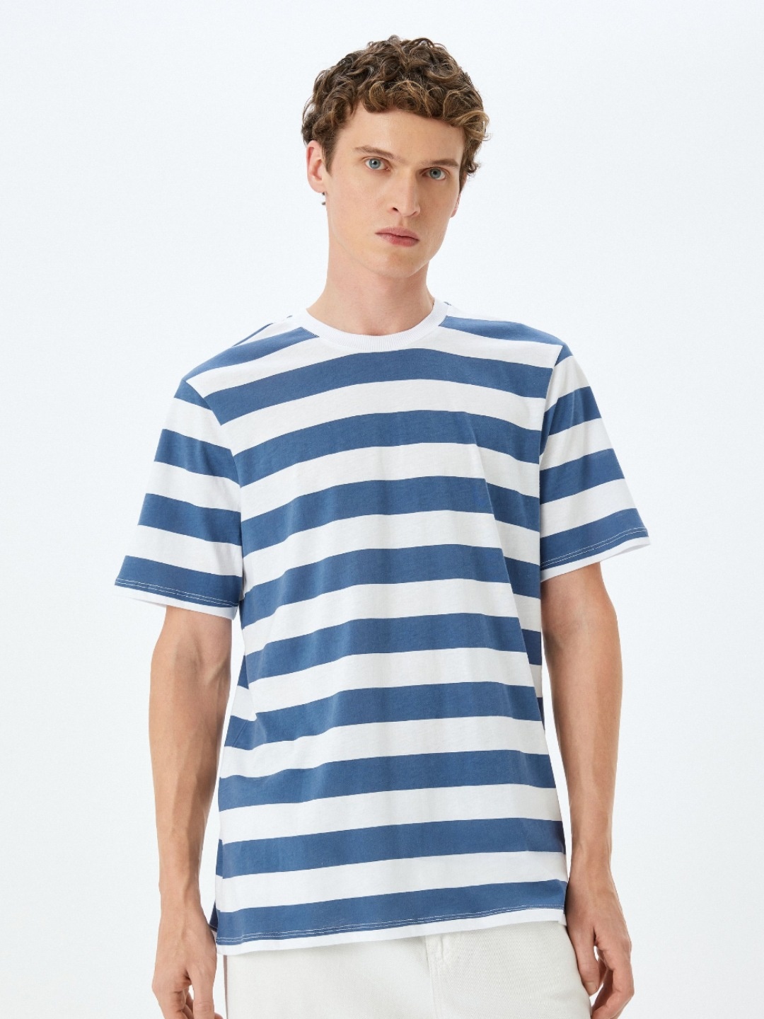 

Koton Men Striped Round Neck Cotton T-shirt, Blue