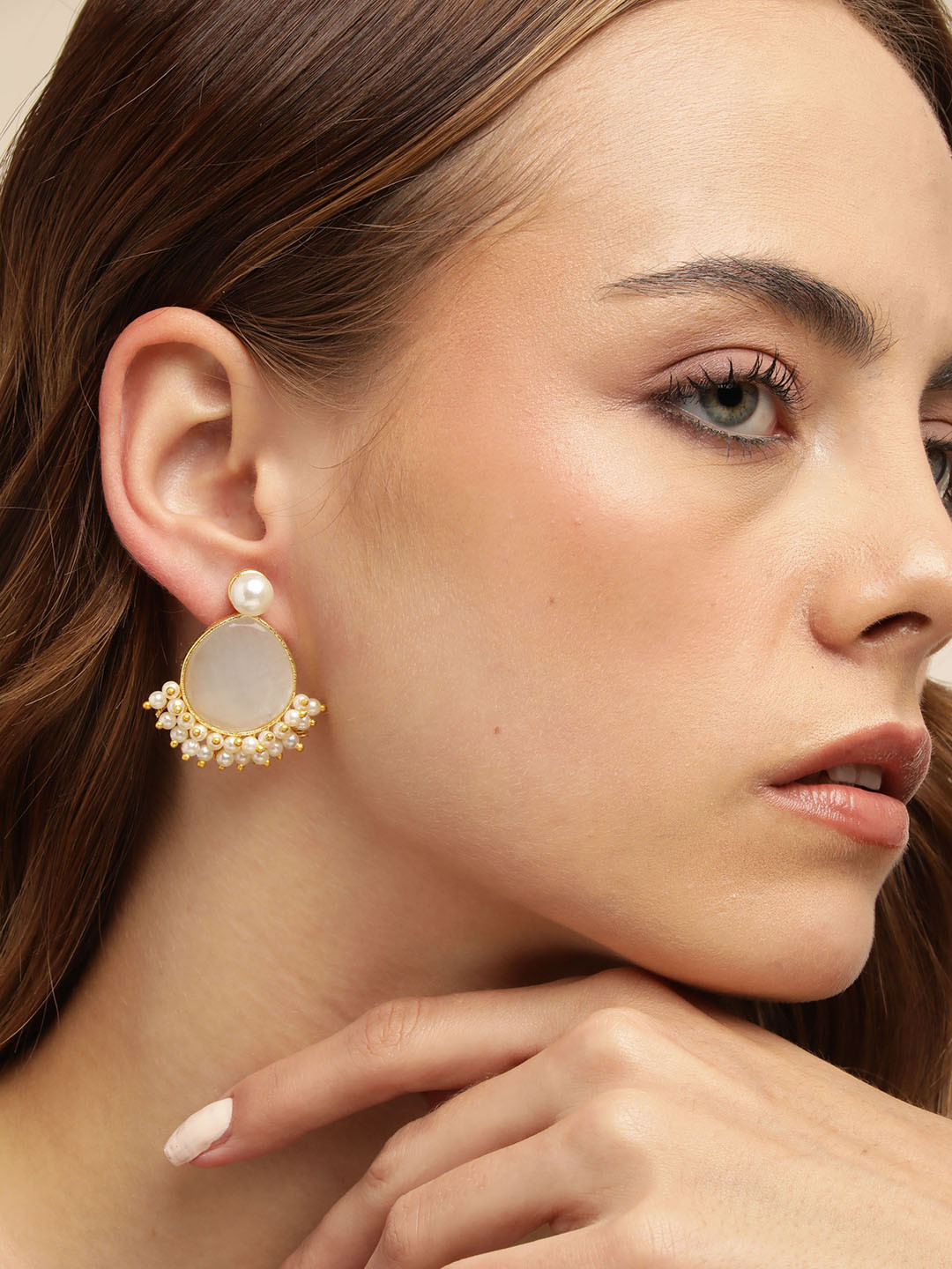 

Anouk Gold Plated Beaded Teardrop Shaped Drop Earrings, White