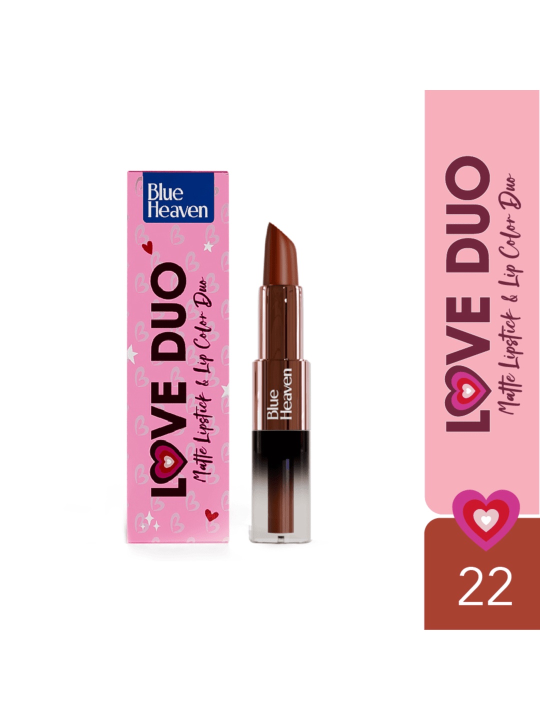 

Blue Heaven Love Duo 2-in-1 Dual-Sided Matte Lipstick & Lip Colour 1.5ml + 4g - Shade 22, Brown