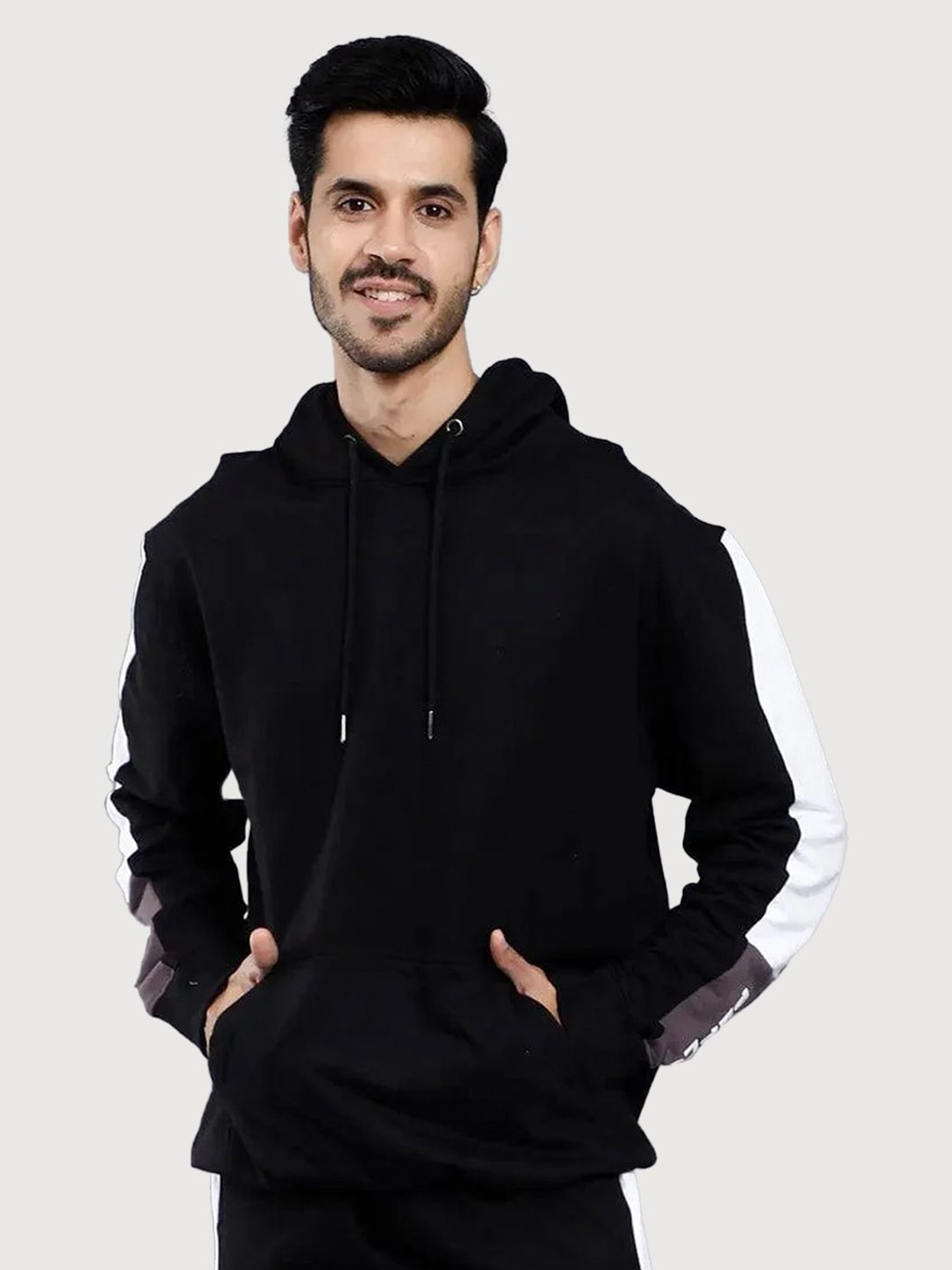 

PEPLOS Men Cotton Striped Long Sleeves Hooded Sweatshirt, Black