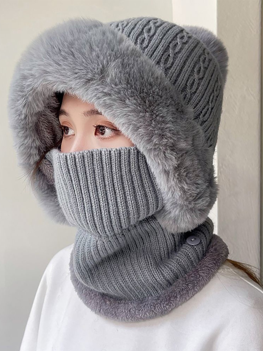 

StyleCast x Revolte Women Self Design Balaclava Caps, Grey