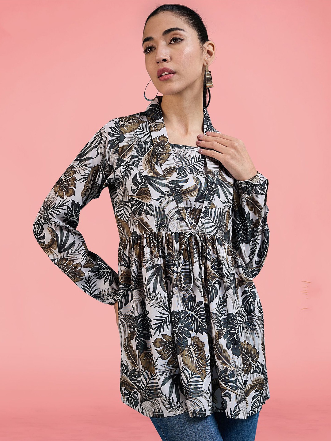 

Winza Designer Women Floral Printed Empire Top, Green