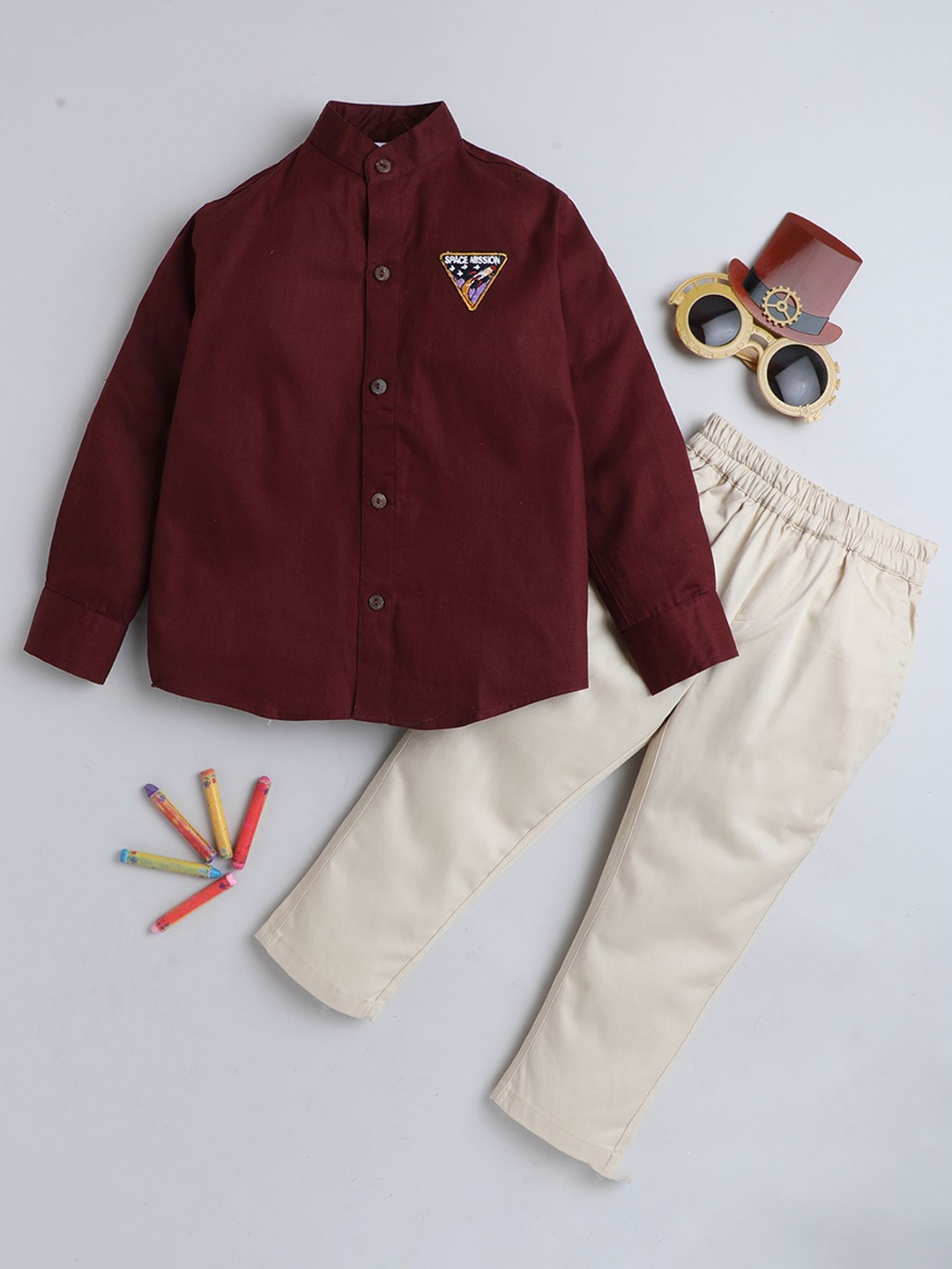 

BAATCHEET Boys Shirt with Trousers, Maroon