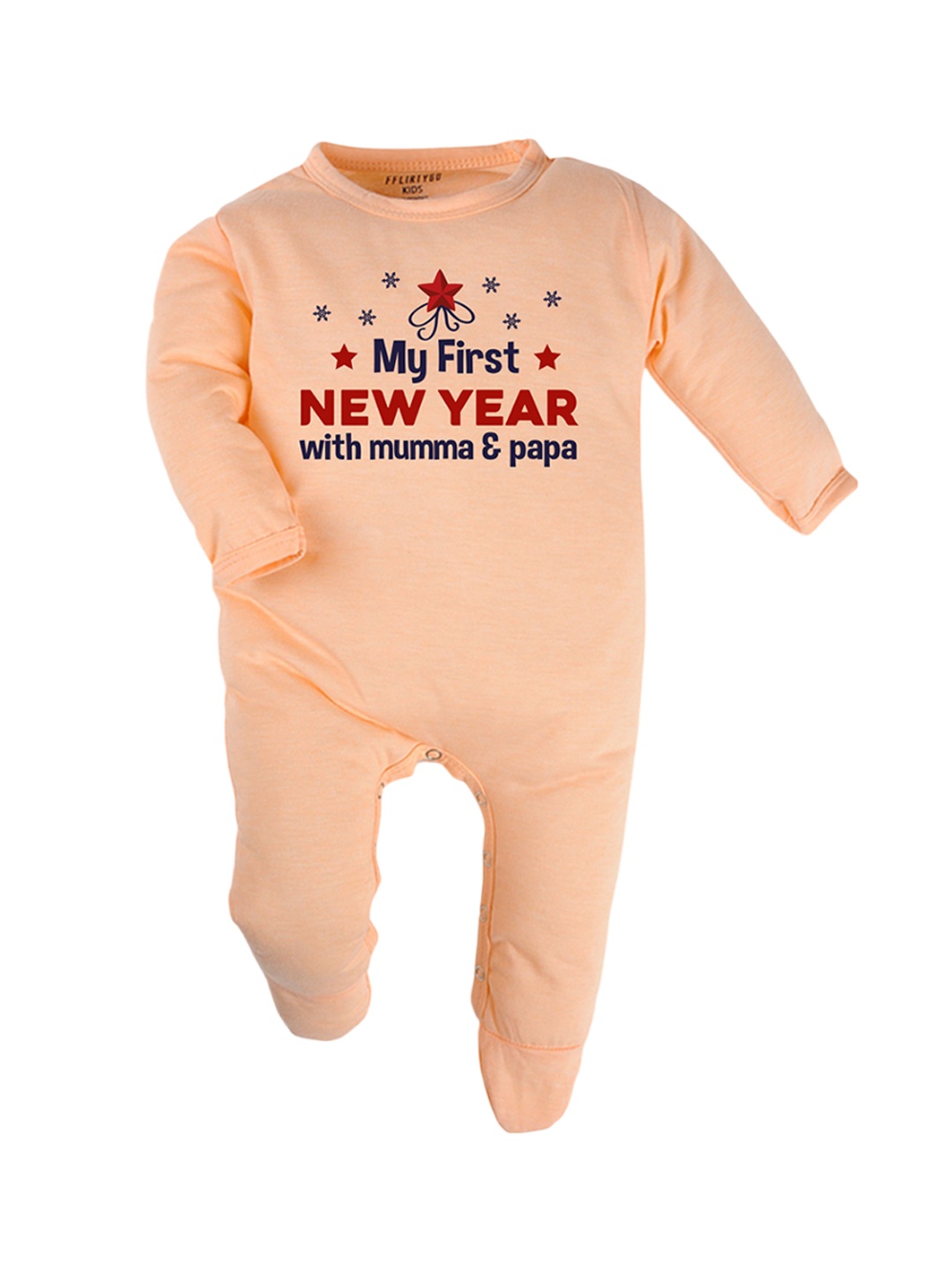 

FFLIRTYGO Infants Printed Pure Cotton Sleepsuit, Peach