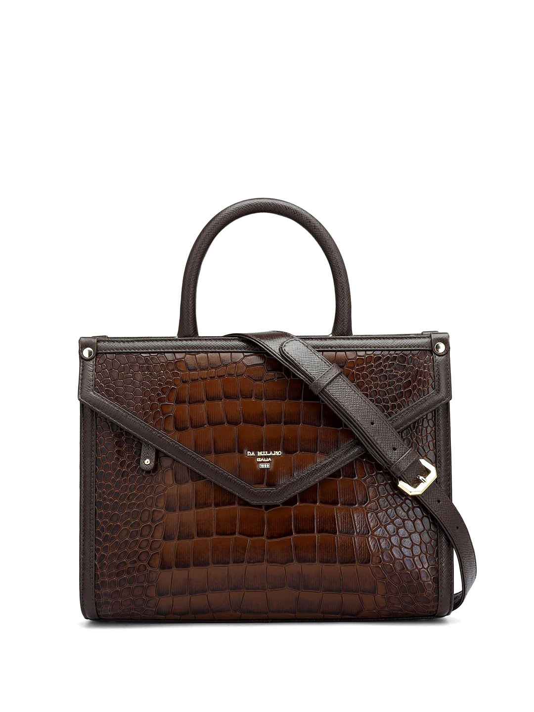 

Da Milano Leather Structured Handheld Bag with Quilted, Brown