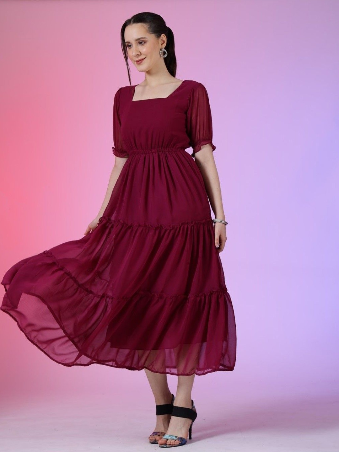 

Raiyani Enterprise Georgette Fit & Flare Midi Dress, Magenta