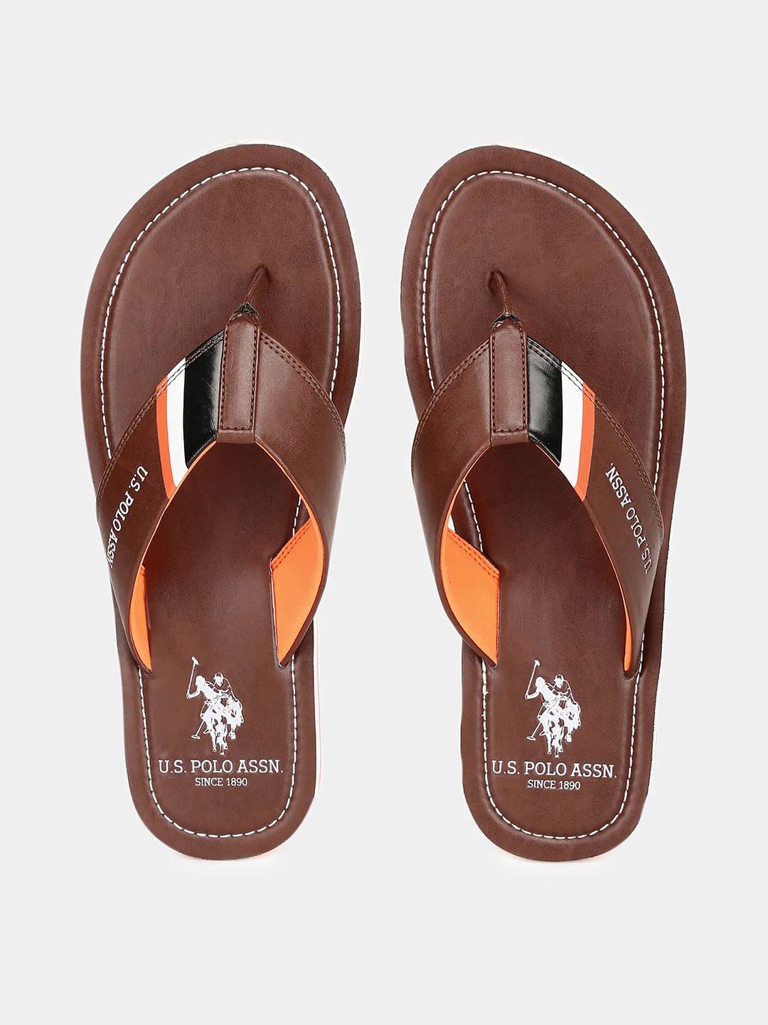 

U.S. Polo Assn. Men Printed Thong Flip-Flops, Brown