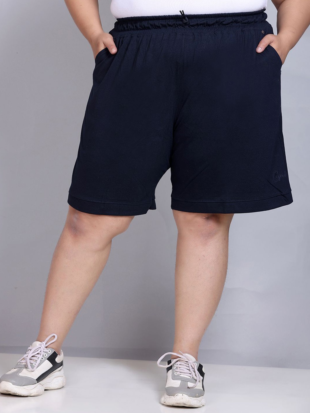 

CUPID Women Cotton Plus Size Mid-Rise Lounge Shorts, Navy blue