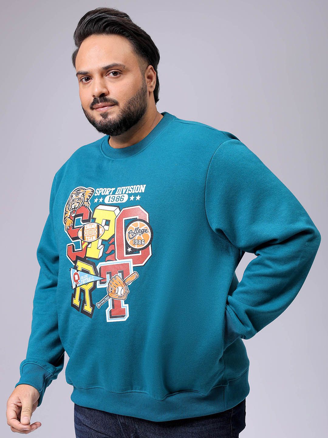 

HARDSODA Men Graphic Printed Pullover Sweatshirt, Turquoise blue