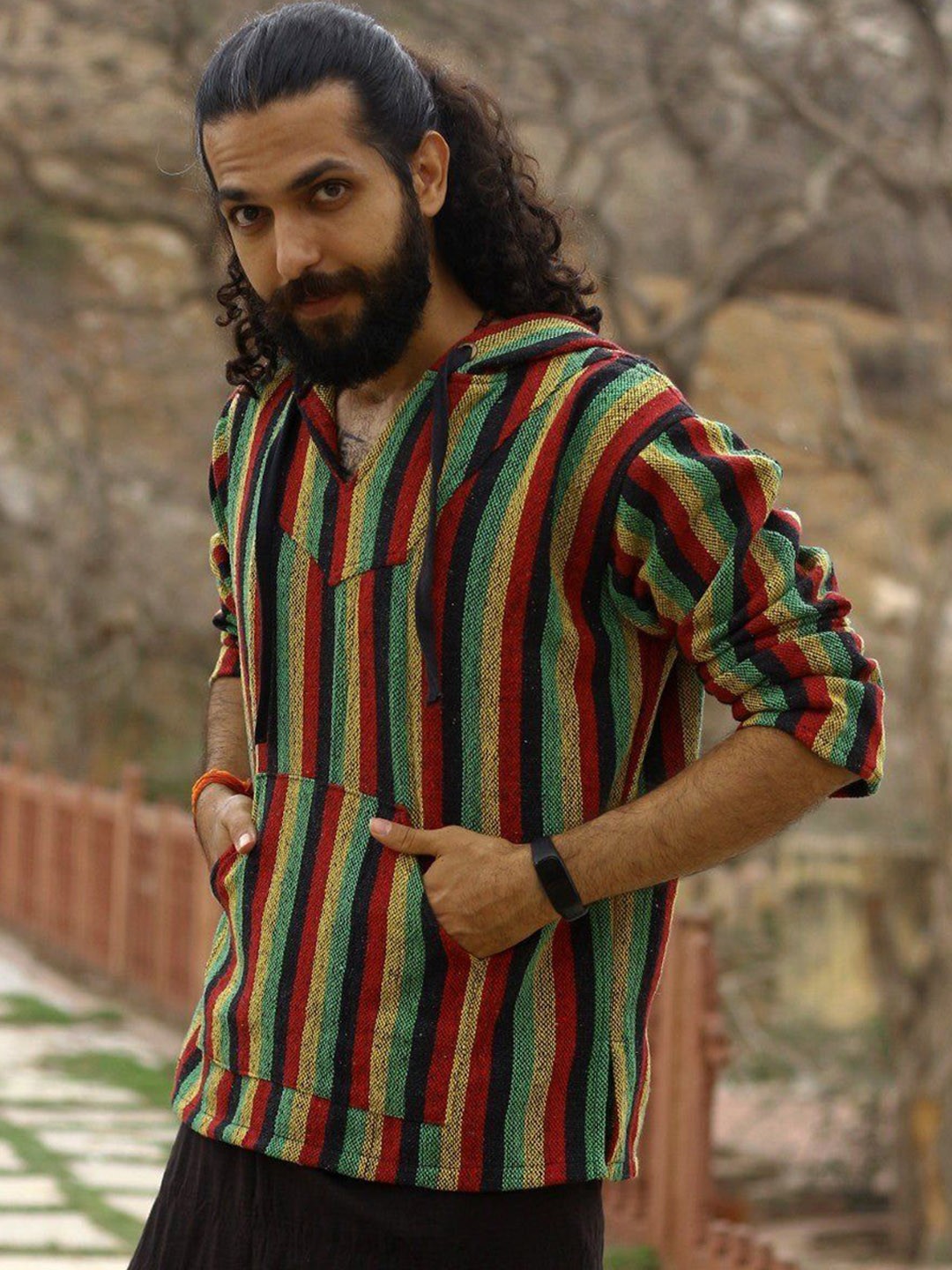 

CRYSTAL HEAL Men Striped Running Tailored Jacket with Embroidered, Multi