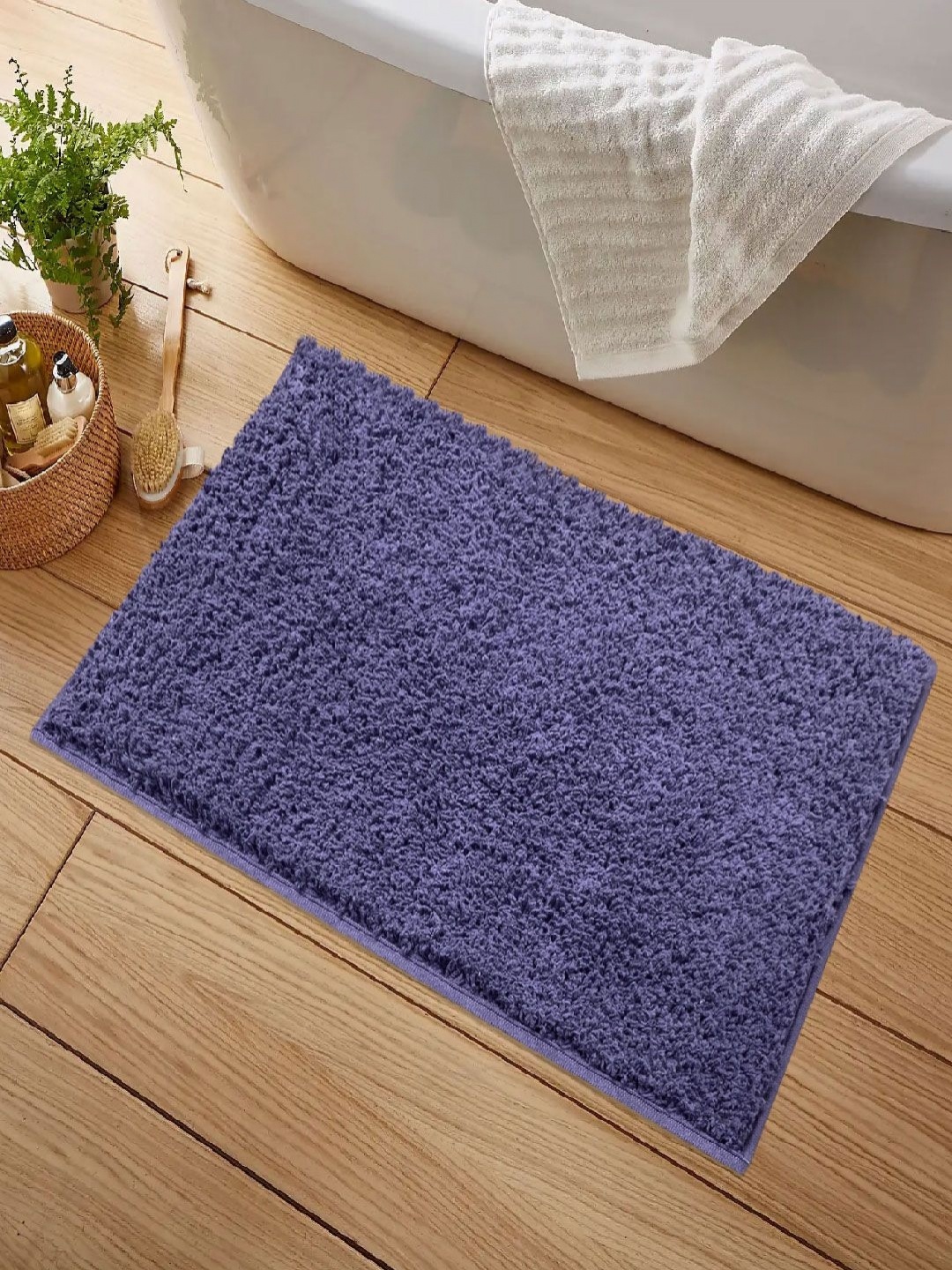 

LUXEHOME INTERNATIONAL Purple Cotton Rectangular Bath Rug