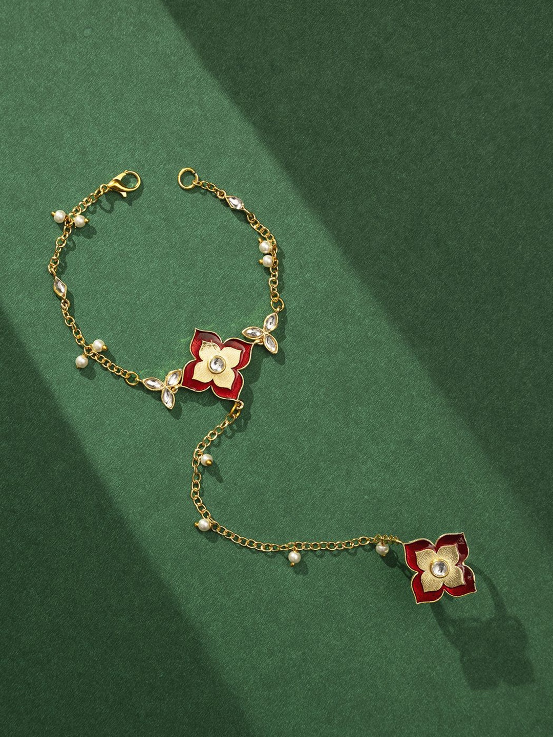

TEEJH Women Handcrafted Gold-Plated Ring Bracelet