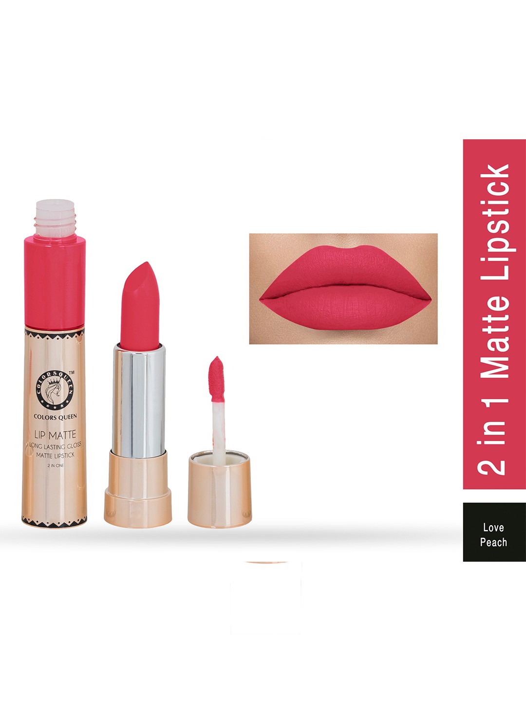

Colors Queen Lip Matte Long Lasting Gloss 2 in 1 Lipstick 8 g - Love Peach