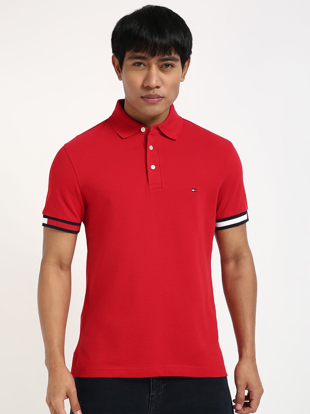 

Tommy Hilfiger Men Solid Polo Collar Cotton T-shirt, Red