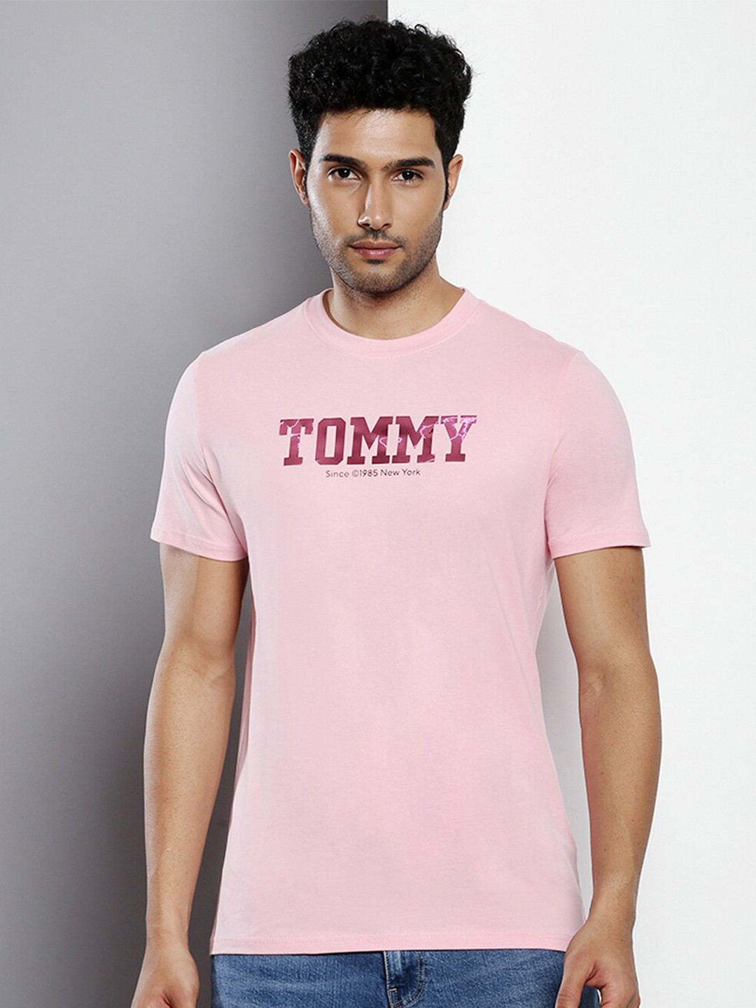 

Tommy Hilfiger Typography Printed Round Neck Short Sleeves T-shirt, Pink